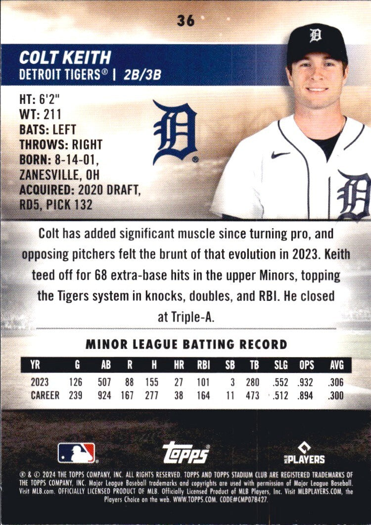 2024 Topps Stadium Club - #36 Colt Keith (RC) Rookie - Tigers