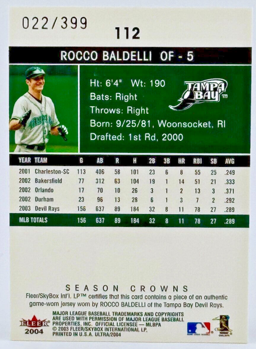 2004 Fleer Ultra - Season Crowns Rookie Relic (22/399) Rocco Baldelli (RC)
