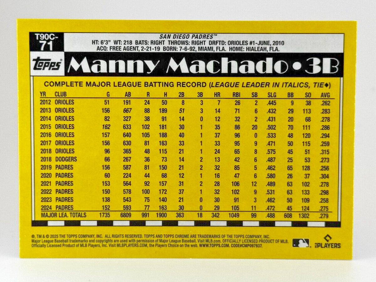 ⚾️ 2025 Topps Series 1 #T90C-71 - 1990 Topps Silver Pack Mojo - Manny Machado