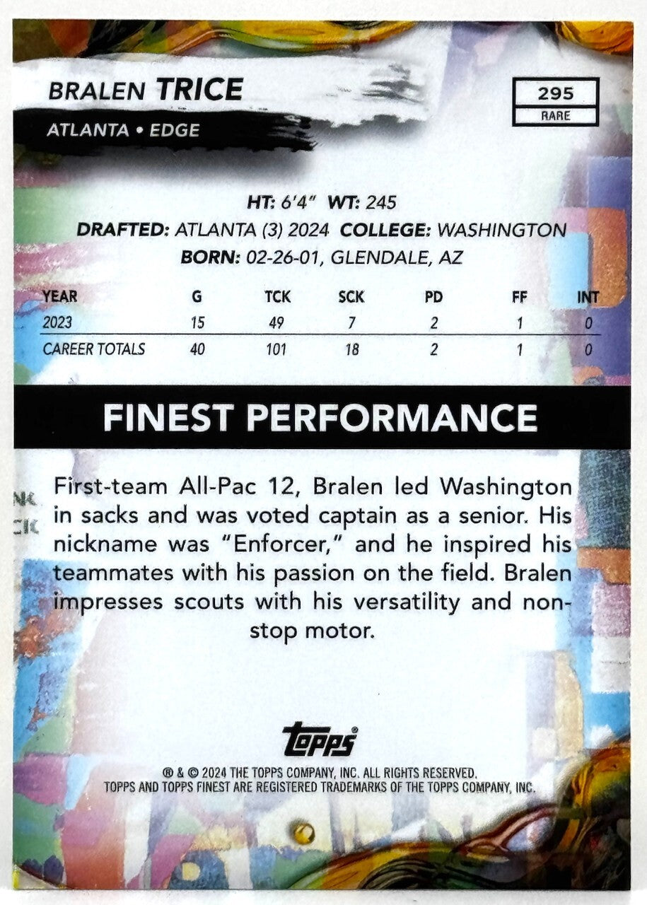 2024 Topps Finest #295 Black Refractor (17/25) Bralen Trice (RC) Rookie