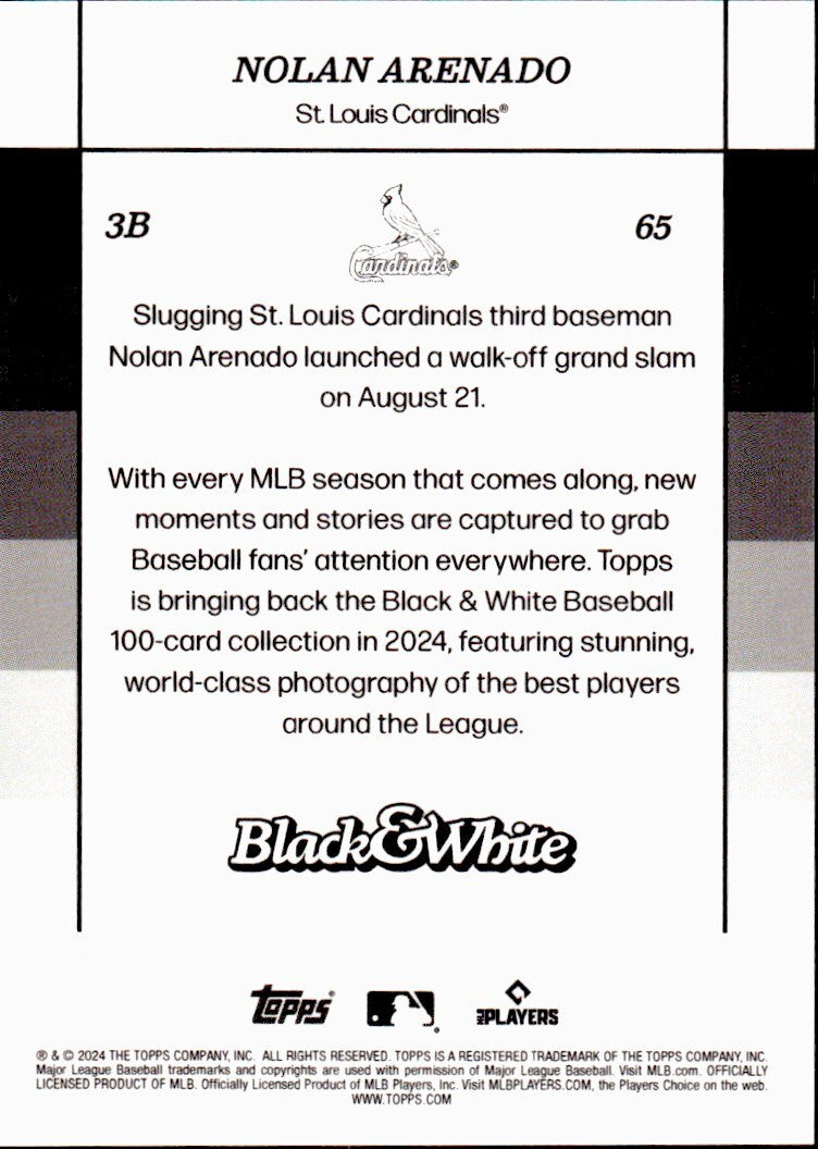 ⚾️ 2024 Topps Black & White Baseball #65 Nolan Arenado - Cardinals