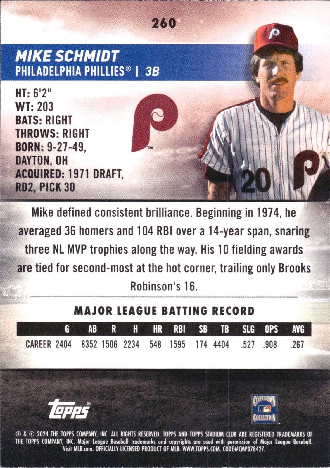2024 Topps Stadium Club - #260 Mike Schmidt (HOF)
