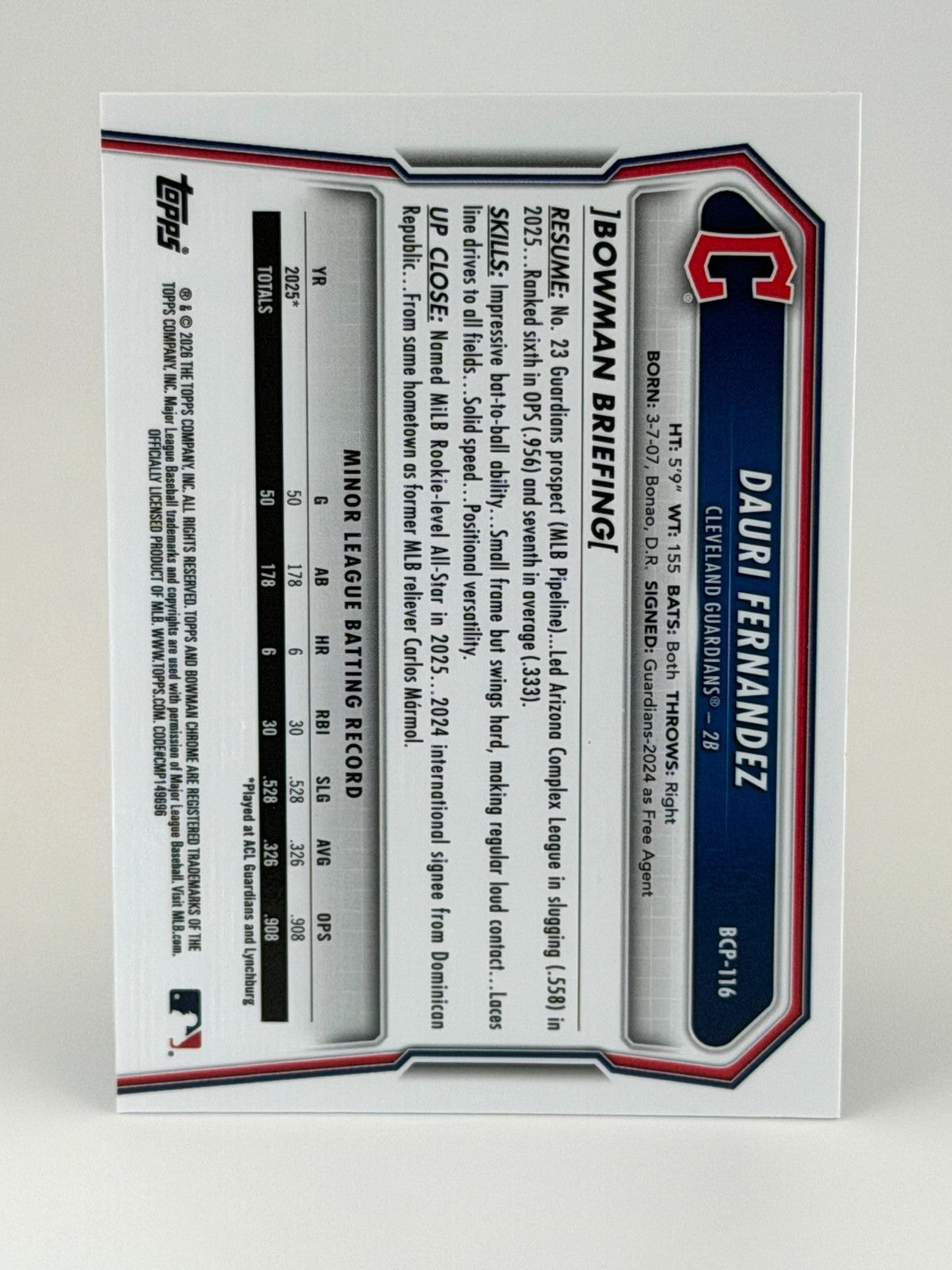 2026 Bowman Chrome Dauri Fernandez #BCP-116 Silver MOJO Refractor - 1st Bowman