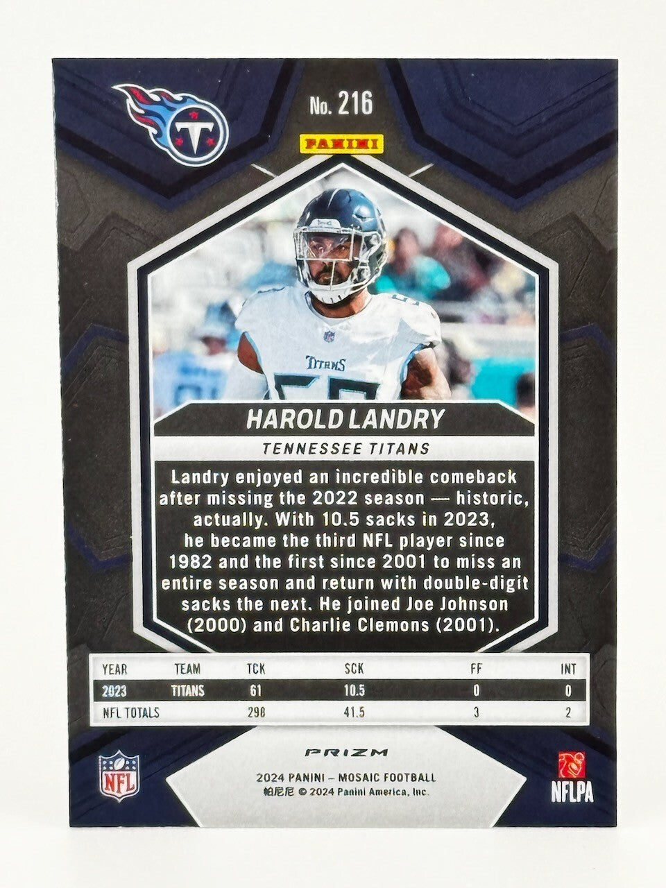 2024 Panini Mosaic #216 Prizm Refractor - Harold Landry - Titans