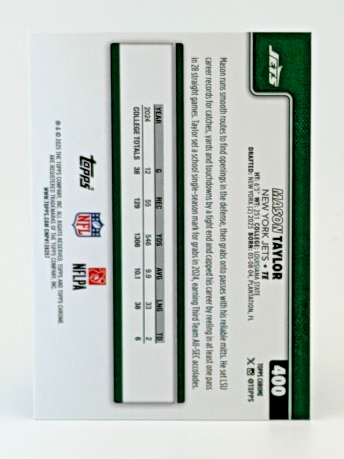 🏈 2025 Topps Chrome Football #400 Mason Taylor RC Rookie X-FRACTOR Book End
