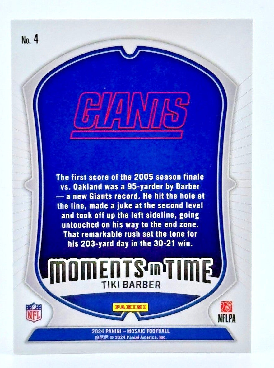 🏈 2024 Panini Mosaic #4 MOMENTS IN TIME - TIKI BARBER - Giants 🏈