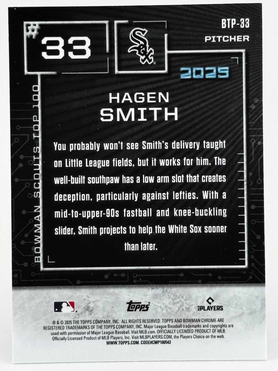 ⚾️ 2025 Bowman #BTP-33 Bowman Top Prospects - Hagen Smith - White Sox