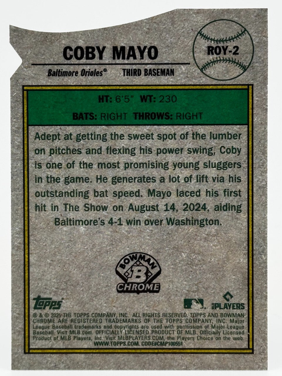 ⚾️ 2025 Bowman #ROY-2 Rookie of the Year Favorites Die-Cut Refractor - Coby Mayo
