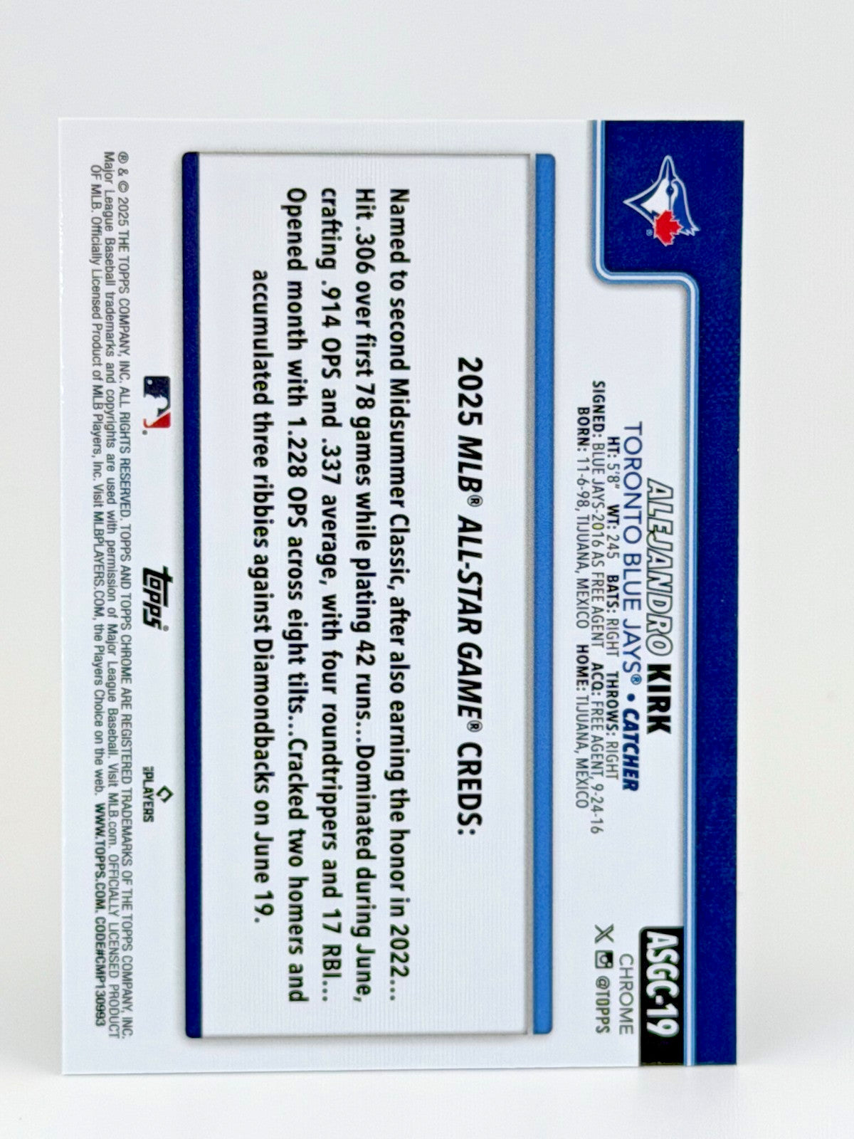 2025 Topps Chrome Update #ASGC-19 All-Star Refractor - Alejandro Kirk
