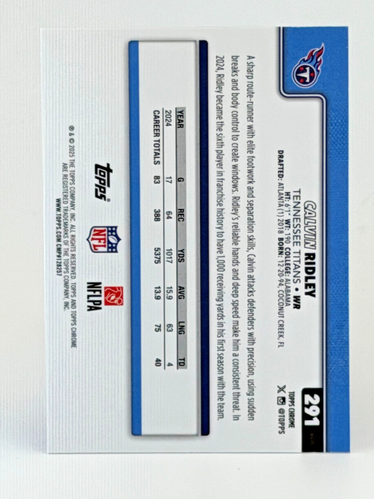 🏈 2025 Topps Chrome Football #291 Calvin Ridley X-FRACTOR
