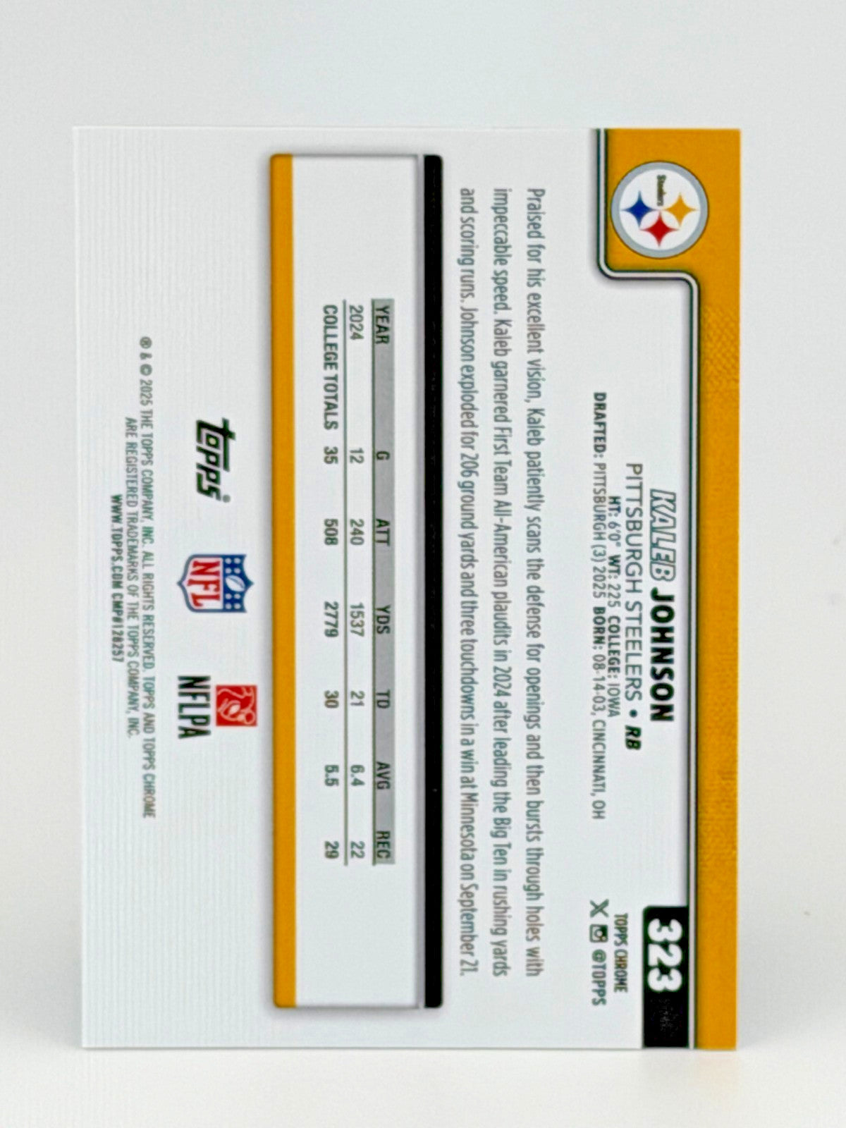 🏈 2025 Topps Chrome Football #323 Kaleb Johnson - X-Fractor