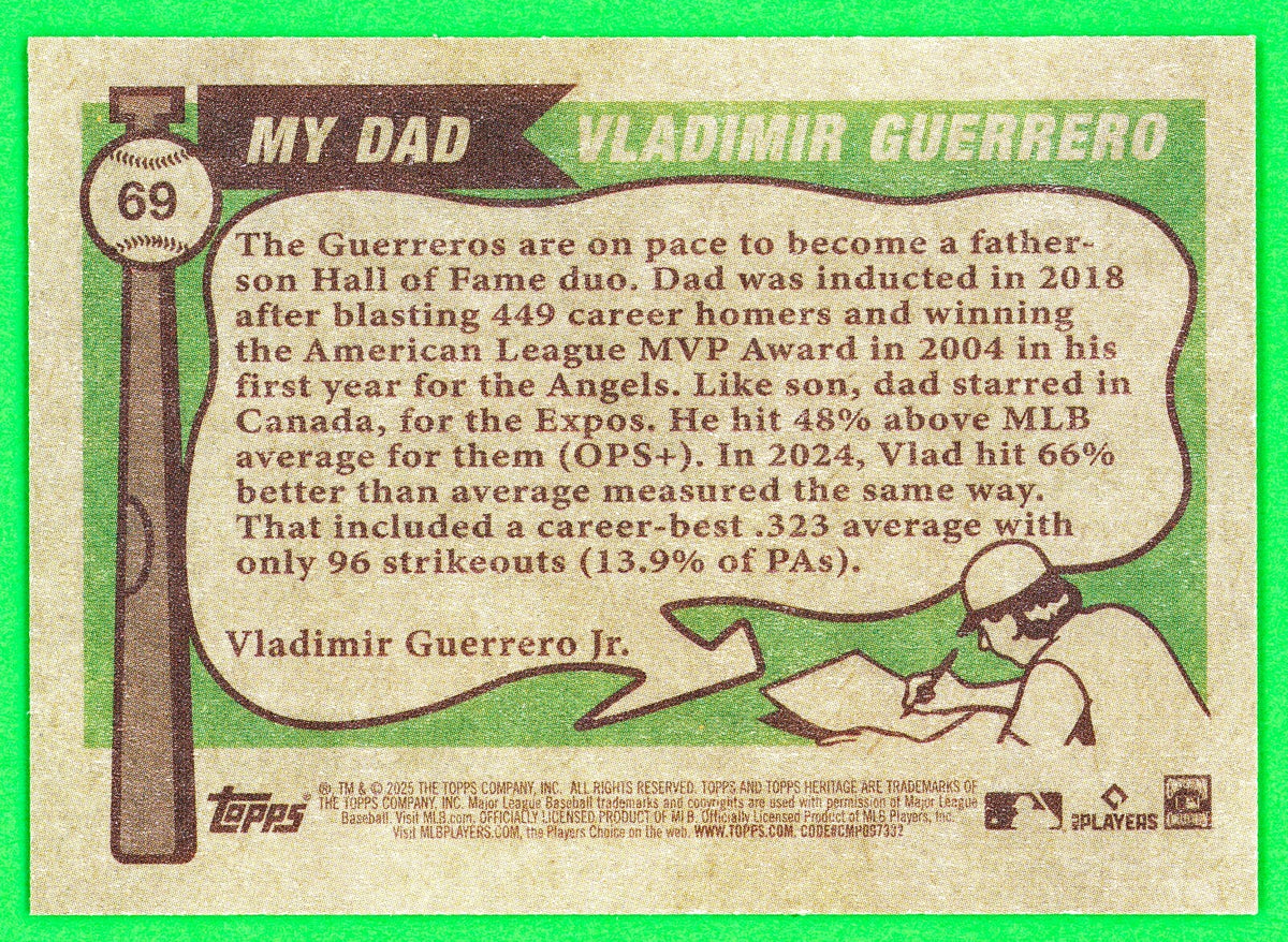 ⚾️ 2025 Topps Heritage #69 Father & Son - Vladimir Guerrero/Vladimir Guerrero Jr
