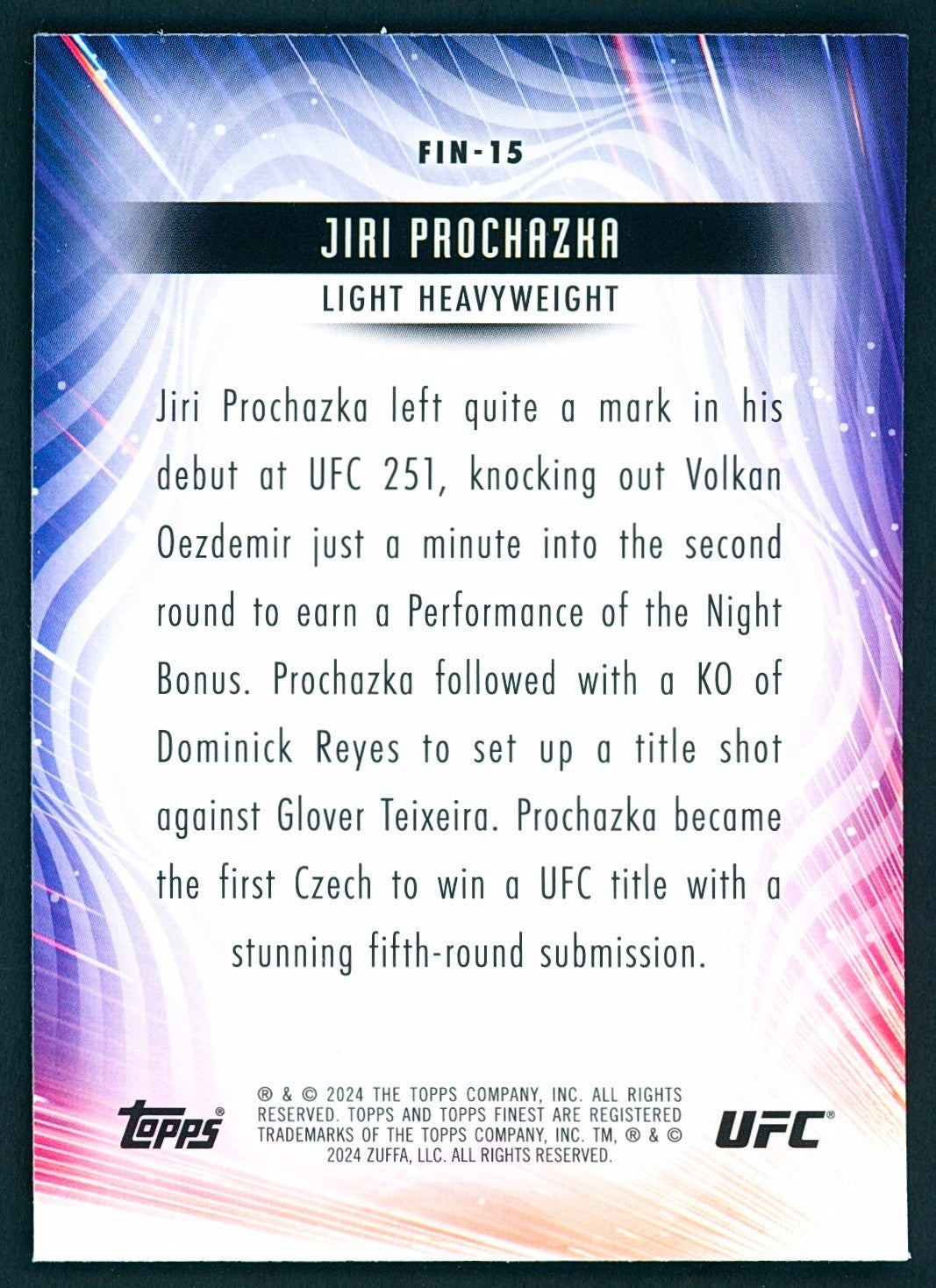🥊 2024 Topps Finest UFC #FIN-15 - Finishers Insert - Jiai Prochazha