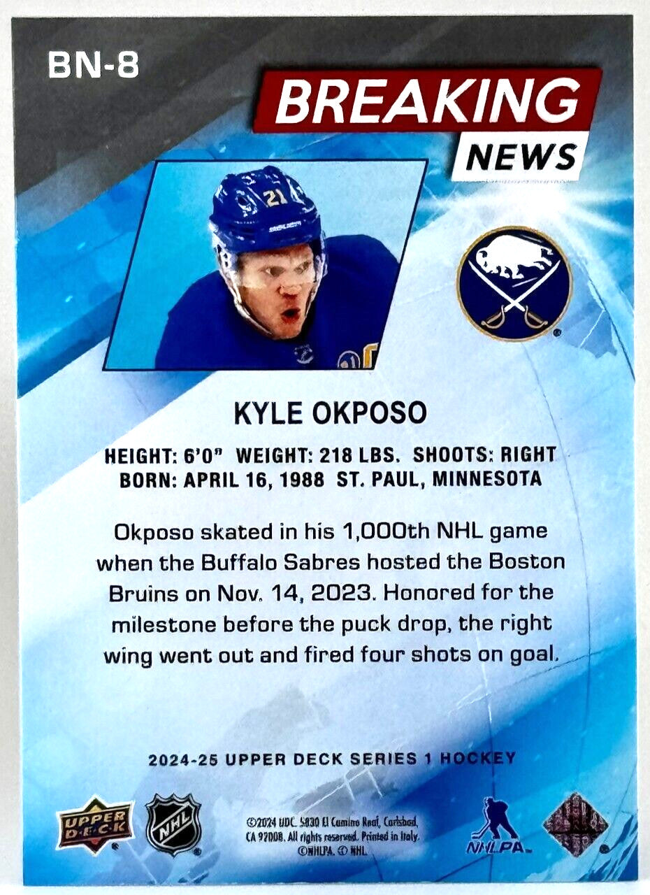 🏒2024-25 Upper Deck Series 1 - Breaking News Blue Cracked Ice #BN-8 Kyle Okposo