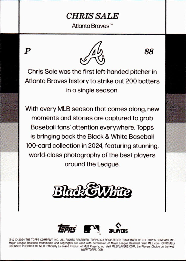 ⚾️ 2024 Topps Black & White Baseball #88 CHRIS SALE - Braves