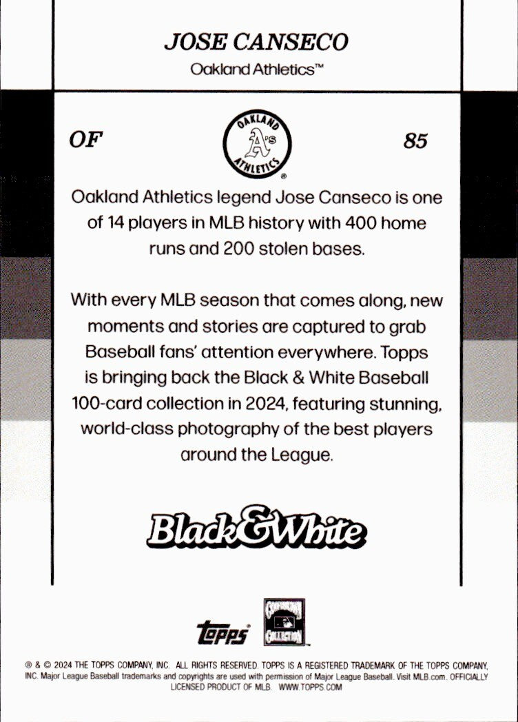 ⚾️ 2024 Topps Black & White Baseball #85 - JOSE CANSECO