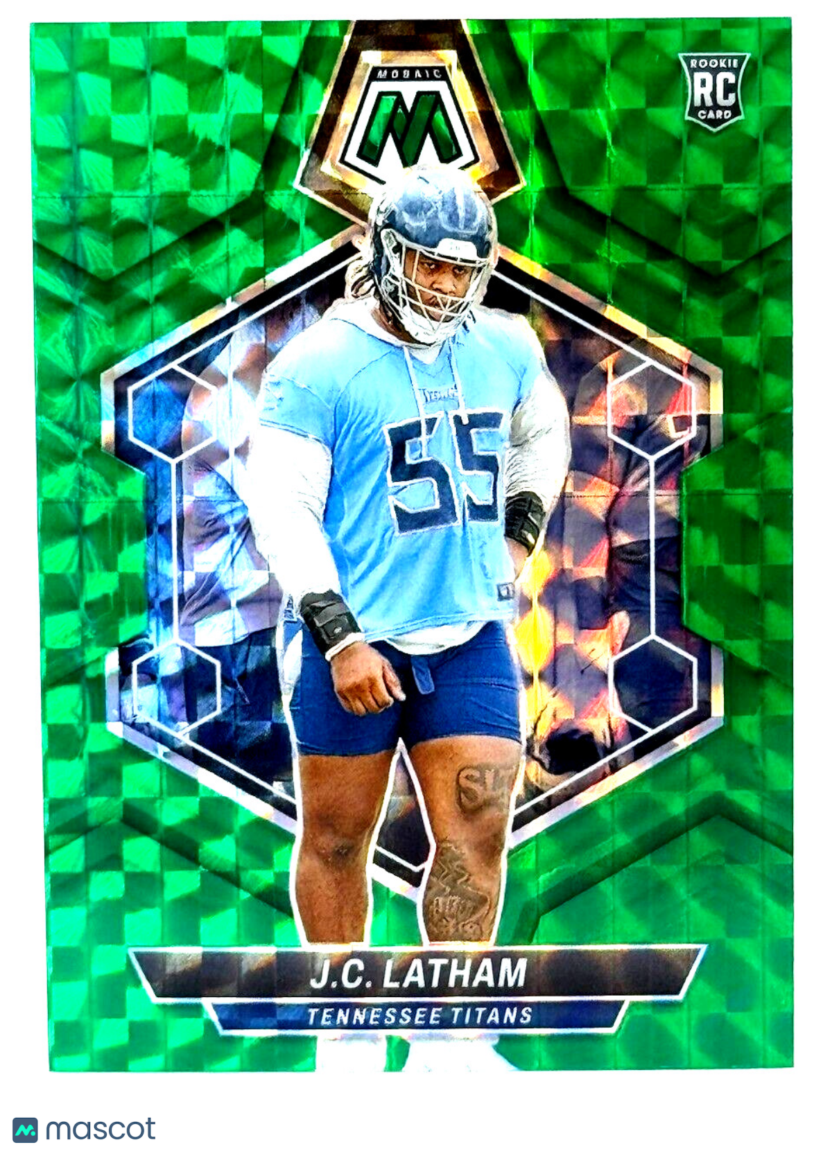 🏈 2024 Panini Mosaic - Rookies #307 Green Mosaic Prizm J.C. Latham (RC)