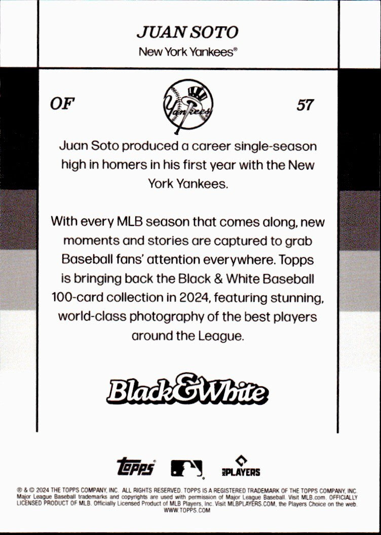 ⚾️ 2024 Topps Black & White Baseball #57 JUAN SOTO - Yankees