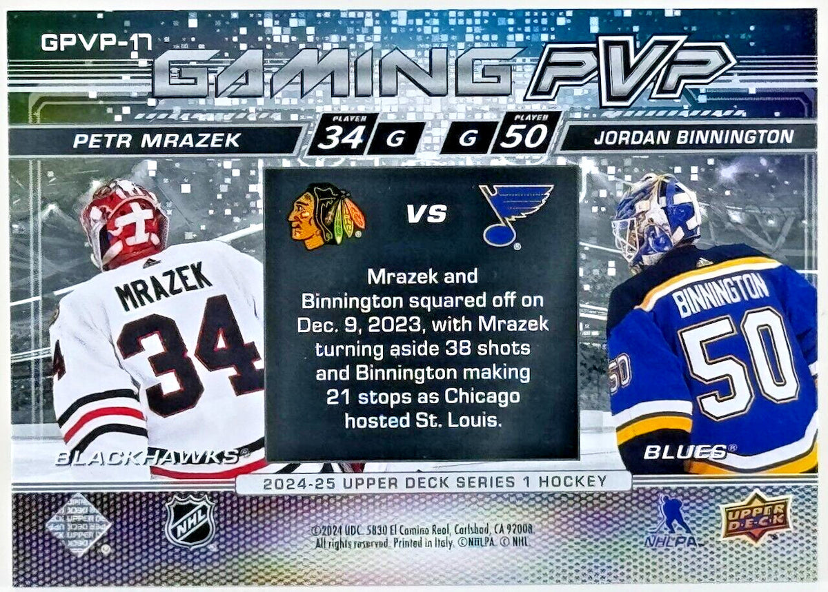 🏒2024-25 Upper Deck Series - Gaming PVP #GPVP-17 Jordan Binnington, Petr Mrazek