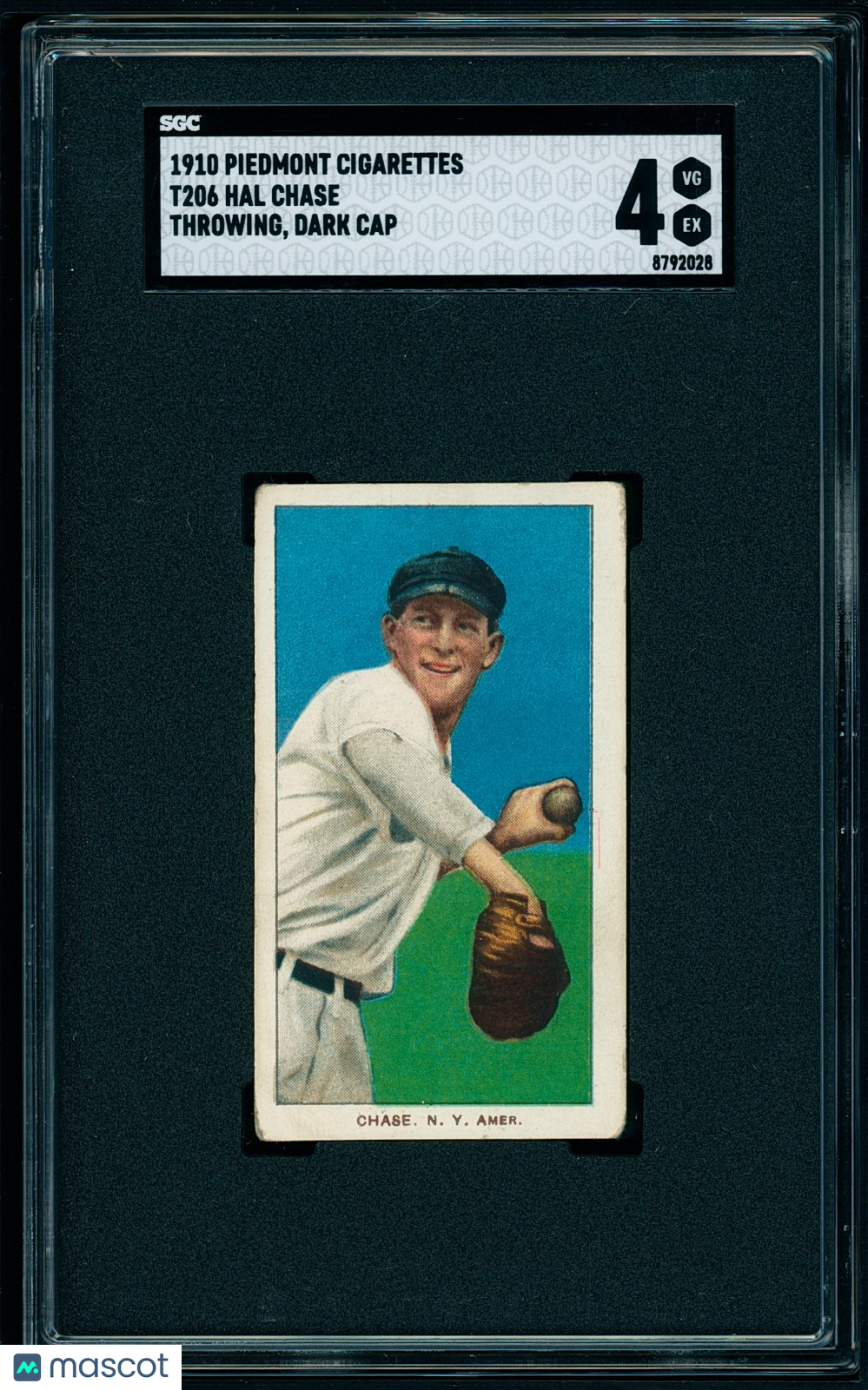 1909-11 T206 Piedmont - Hal Chase, Throwing, Dark Cap RC - Highlanders - SGC 4