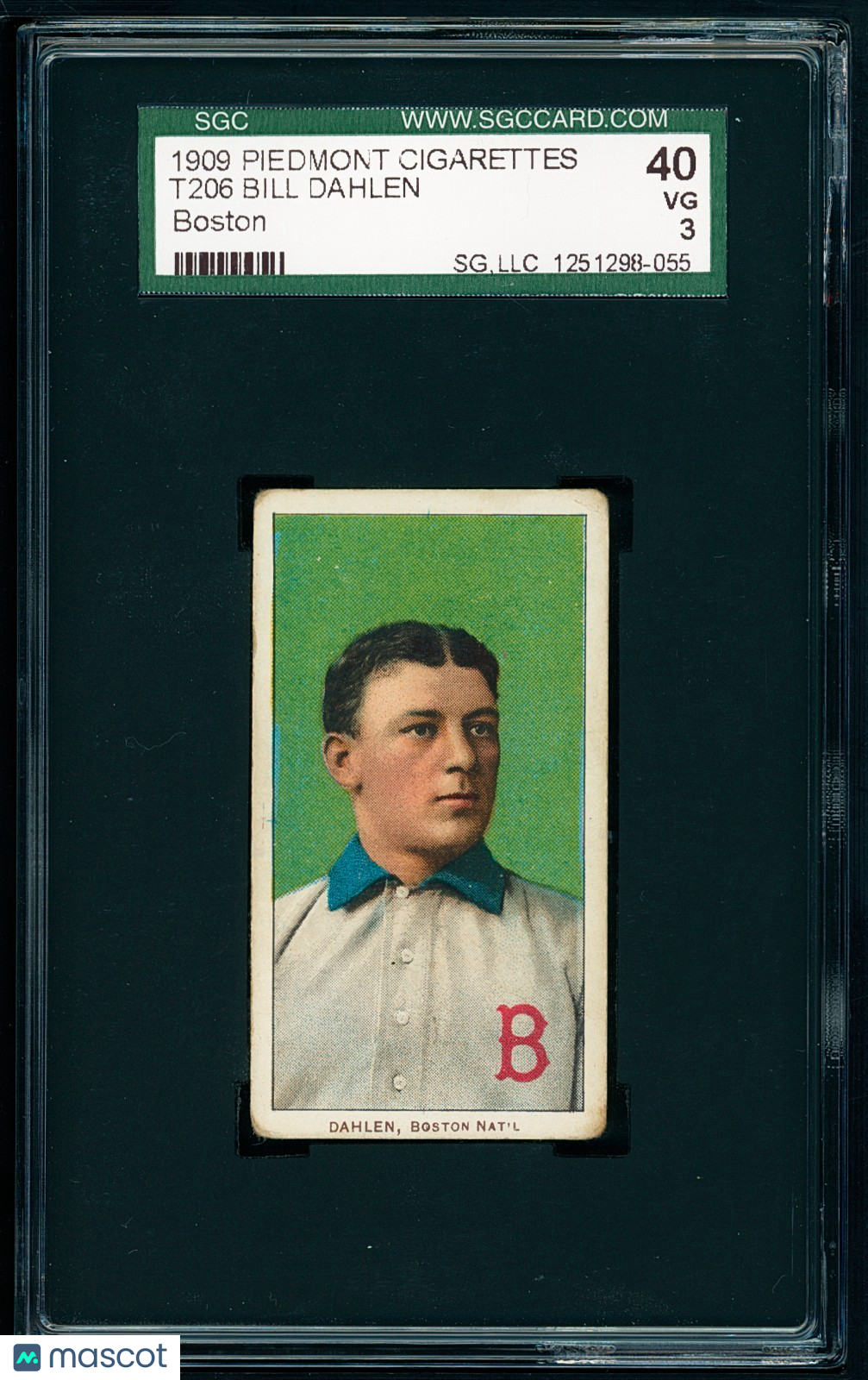 1909-11 T206 Piedmont - Bill Dahlen, Boston SGC 3 Deep Color