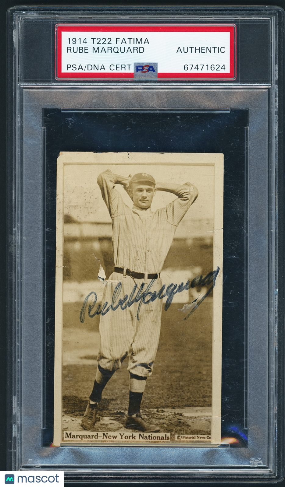 1914 T222 Fatima Rube Marquard HOF *Pop 1 None Higher* SIGNED PSA A Auto A