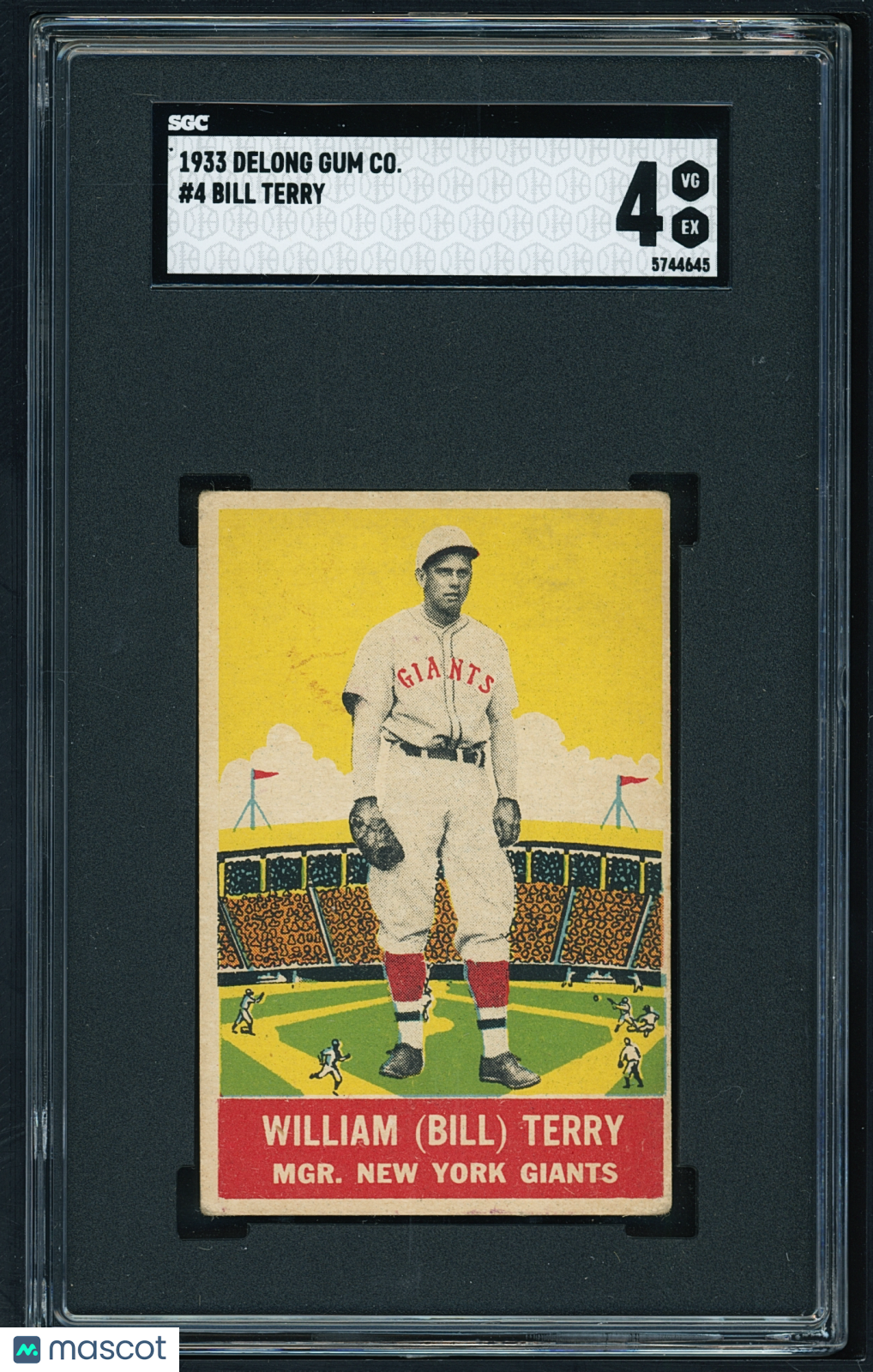 1933 Delong Gum Co. Bill Terry HOF #4 Sharp Color SGC 4
