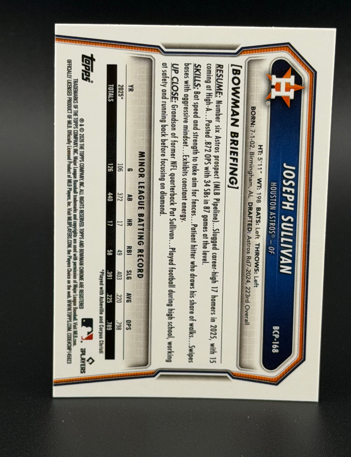 2026 Bowman Chrome Baseball Joseph Sullivan #BCP-168 1st Bowman
