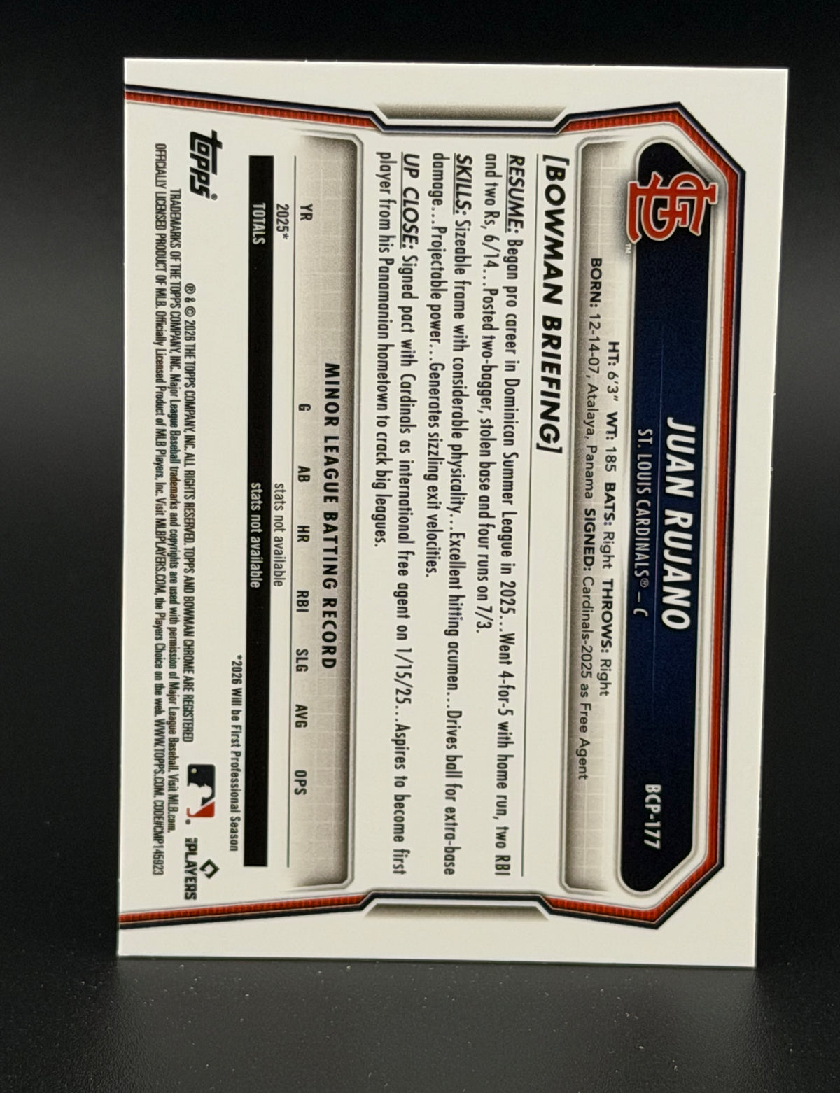 2026 Bowman Chrome Baseball Juan Rujano #BCP-177 1st Bowman