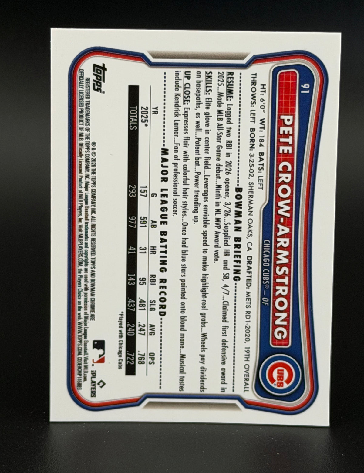 2026 Bowman Chrome Baseball Pete Crow-Armstrong #91