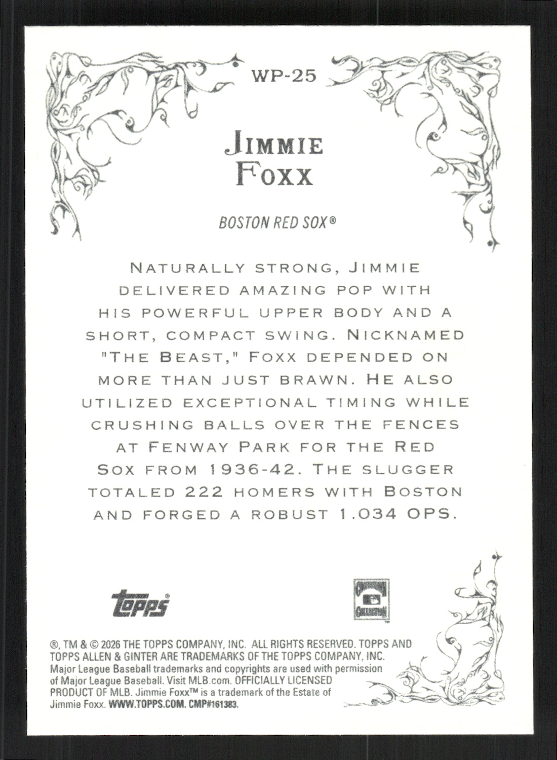 2026 Topps Allen & Ginter Jimmie Foxx #WP-25
