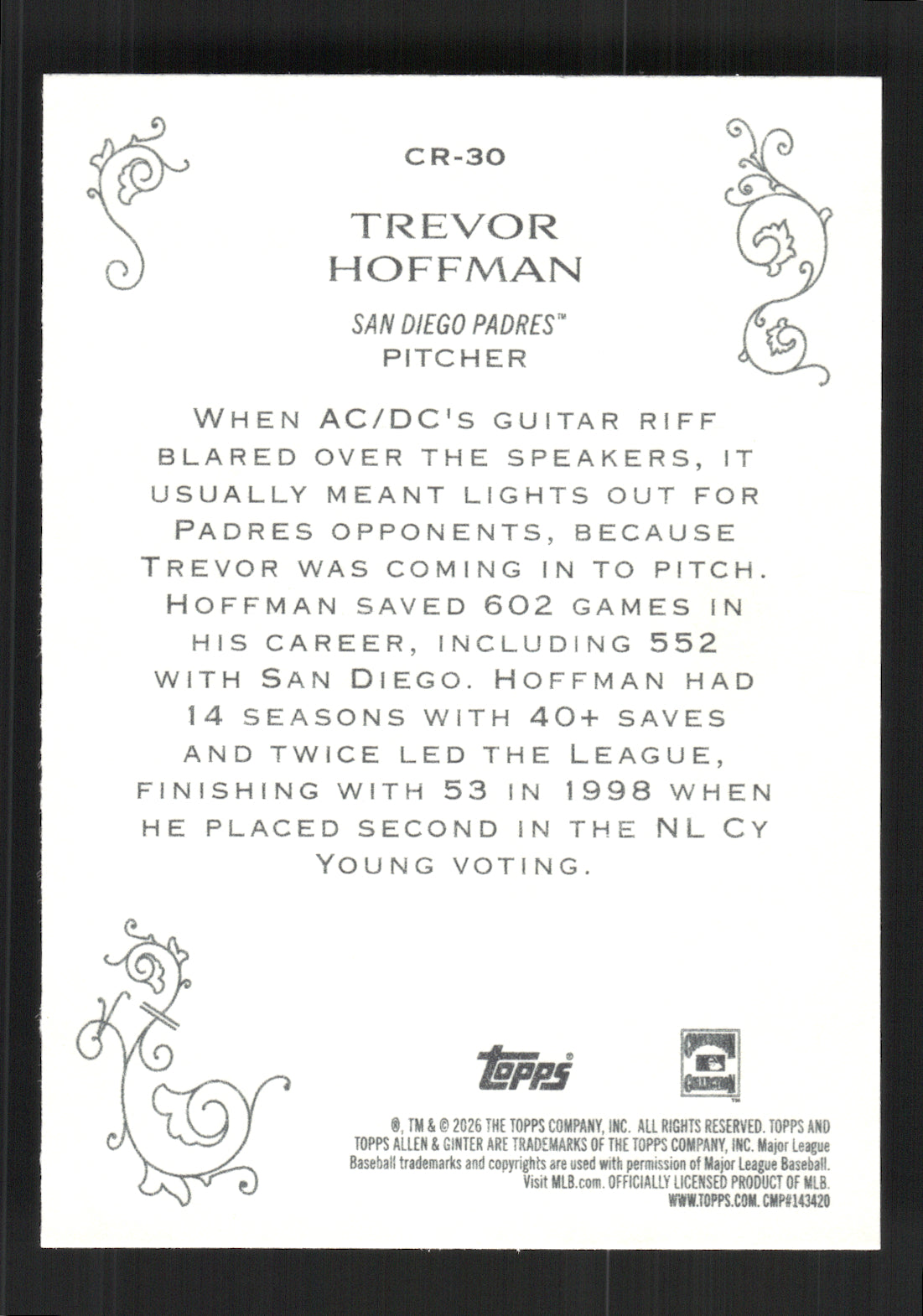 2026 Topps Allen & Ginter Trevor Hoffman #CR-30