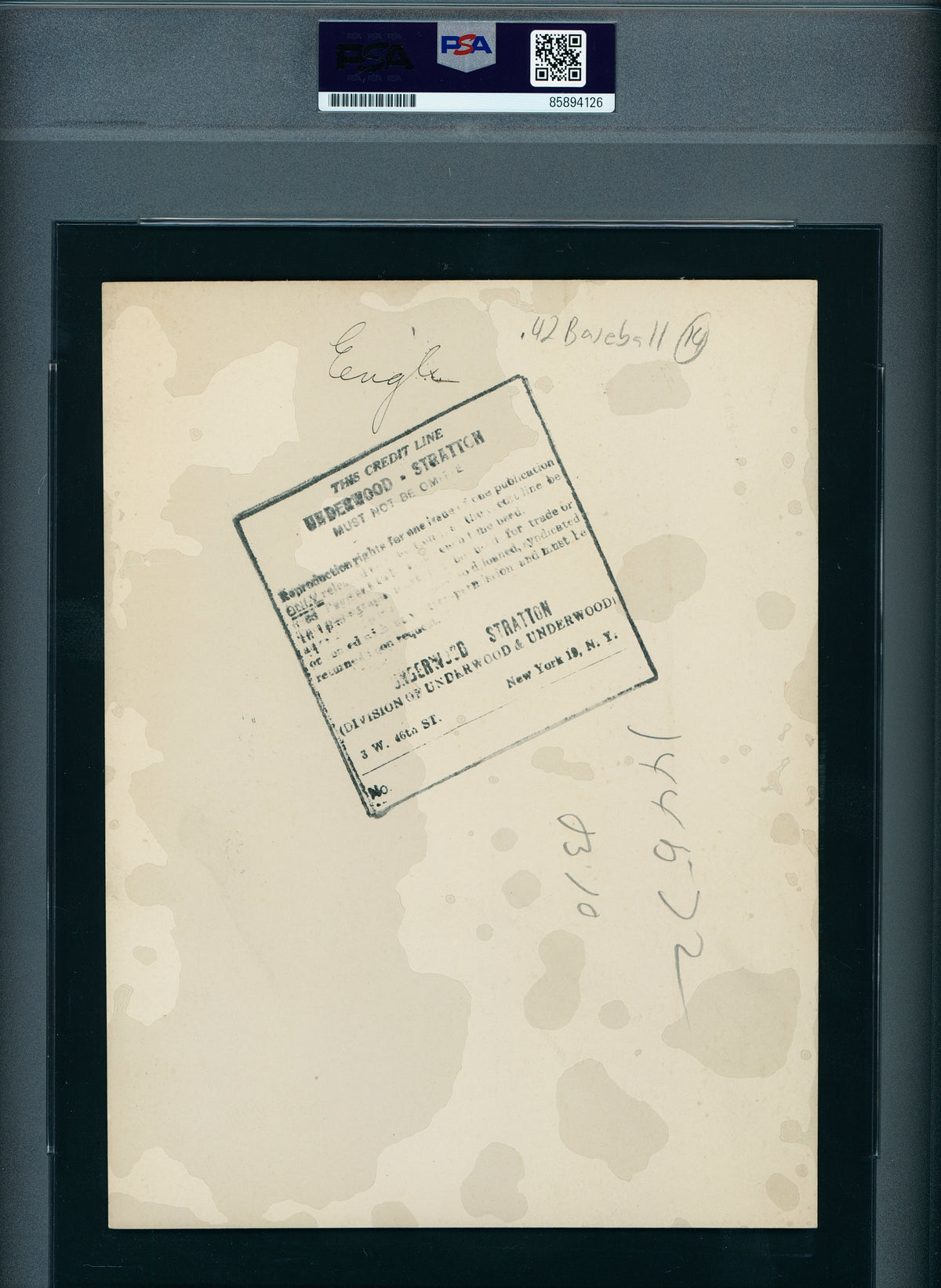 1912 Underwood & Stratton News Service Photograph Clyde Engle - Red Sox PSA/DNA