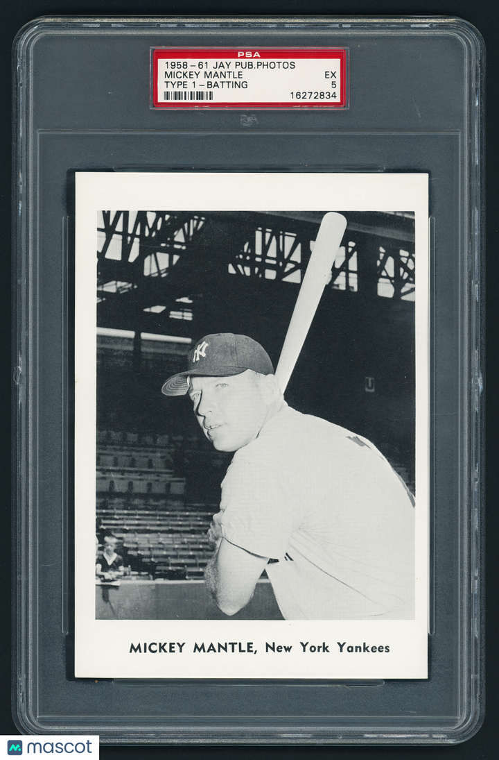 1958-61 Jay Publishing Photos-Type 1 Mickey Mantle HOF Batting, Pose Chest PSA 5