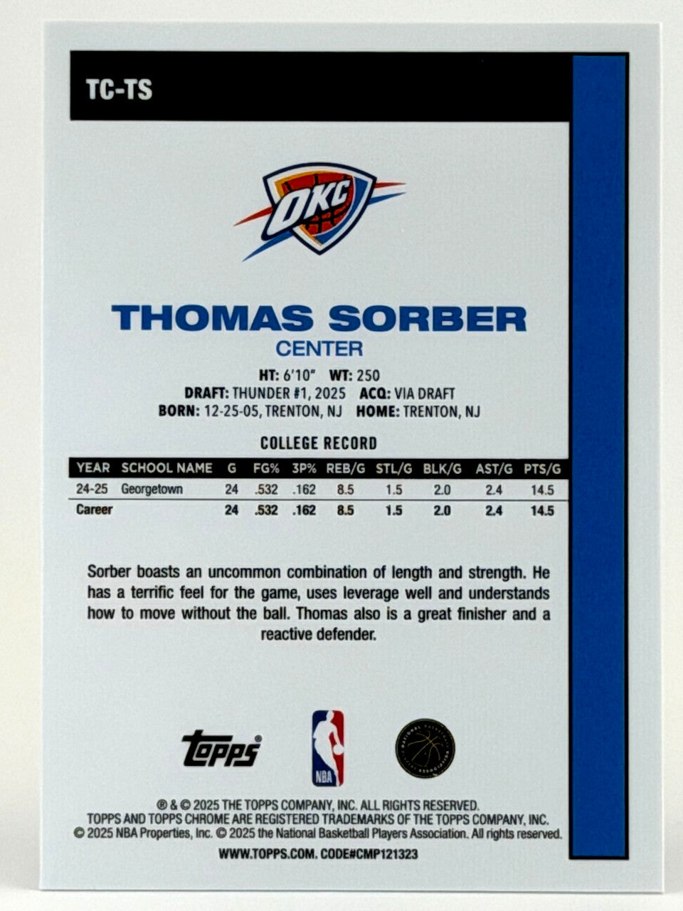 2025-26 Topps Basketball #TC-TS 1980 Topps Silver Pack MOJO - Thomas Sorber (RC)