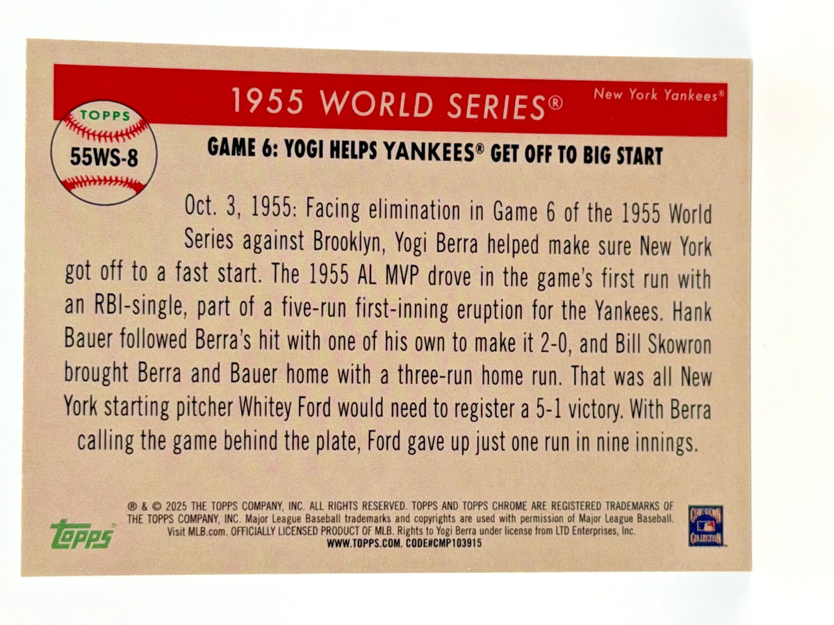 2025 Topps Chrome Platinum Anniversary #55WS-8 1955 World Series, Yogi Berra HOF