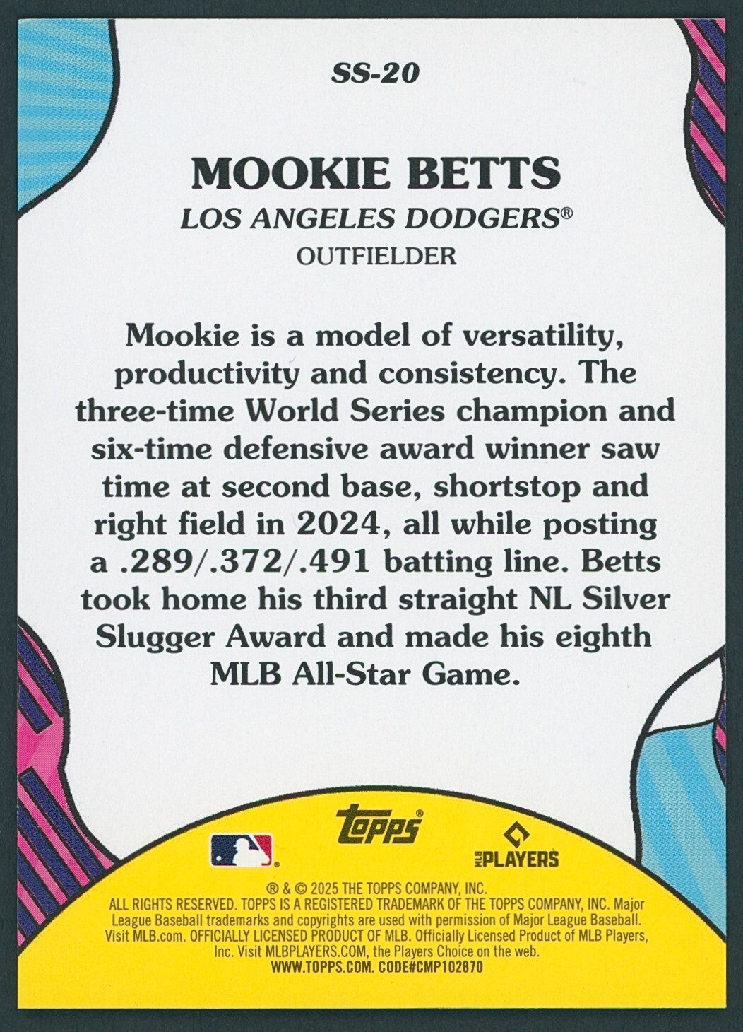 ⚾️ 2025 Topps Series 2 #SS-20 Summer Superstars - Mookie Betts - Dodgers