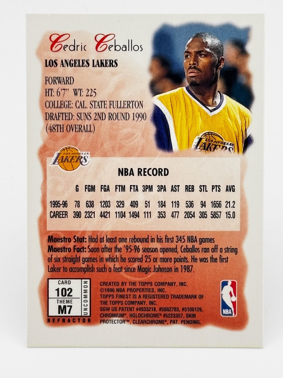 1996-97 Topps Finest MAESTROS REFRACTOR W/ COATING - Cedric Ceballos #102 Lakers