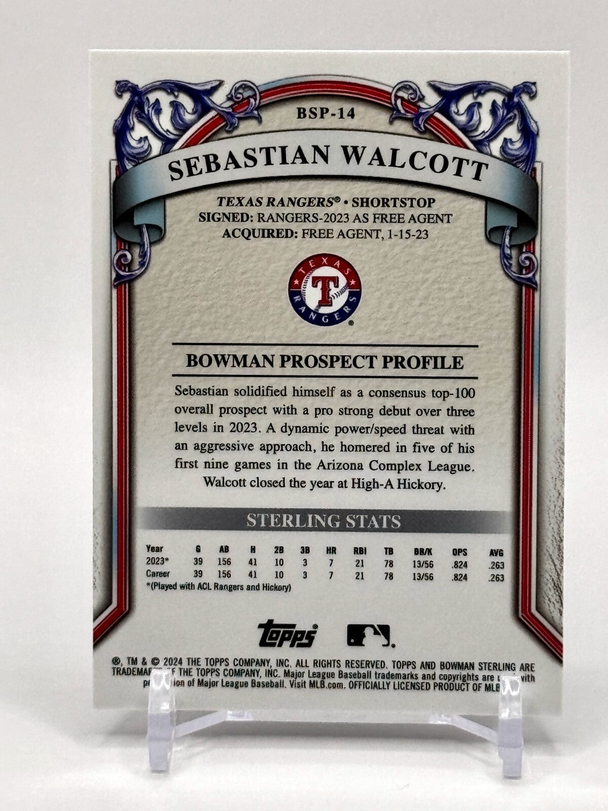 2024 BOWMAN STERLING PROSPECTS #BSP-14 - SEBASTIAN WALCOTT - RANGERS