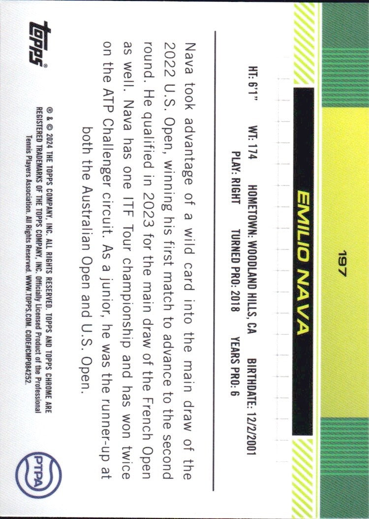 2024 Topps Chrome Tennis - NEGATIVE Refractor - Emilio Nava #197