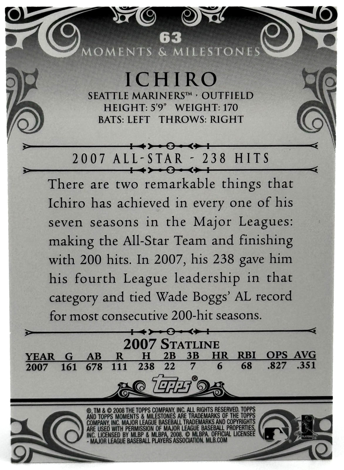 2008 Topps Moments & Milestones (144/150) 2007 All-Star Ichiro Suzuki (HOF) #63