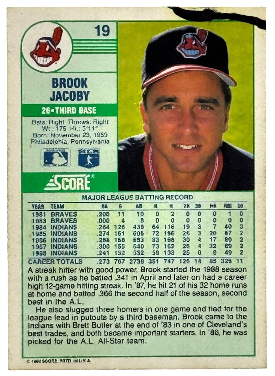 1989 Score - #19 Card Show Autograph On-Card - Brook Jacoby - Indians