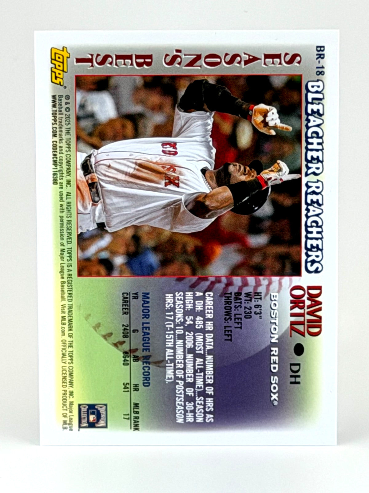 2025 Topps Update #BR-18 Bleacher Reachers - David Ortiz (HOF)