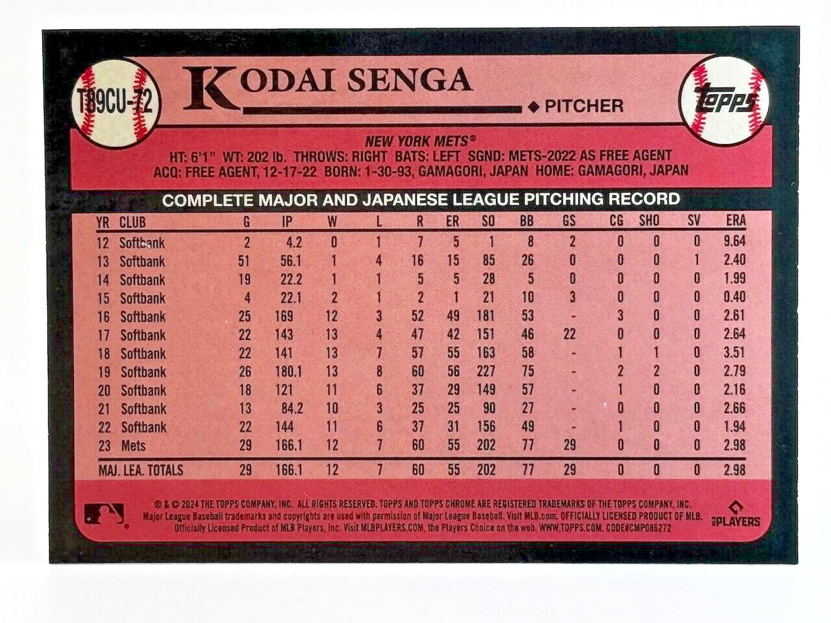 2024 Topps Update Series - 1989 Topps Chrome Silver Pack #T89CU-72 Kodai Senga