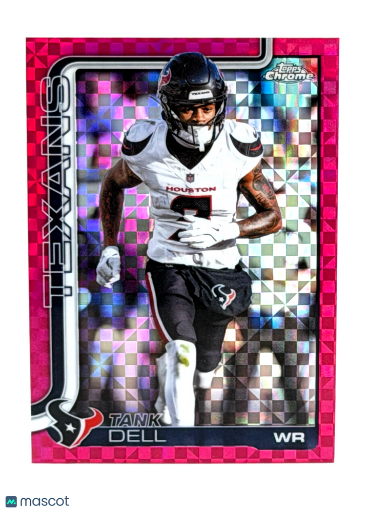 🏈 2025 Topps Chrome Football #123 Tank Dell - Texans Hot Pink X-Fractor Refract