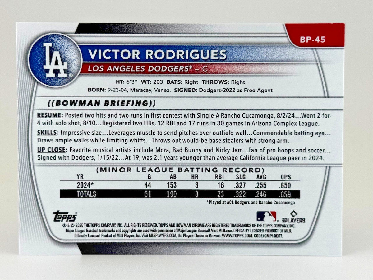 ⚾️ 2025 Bowman #BP-45 Pink Border Parallel (150/175) Victor Rodrigues - Dodgers