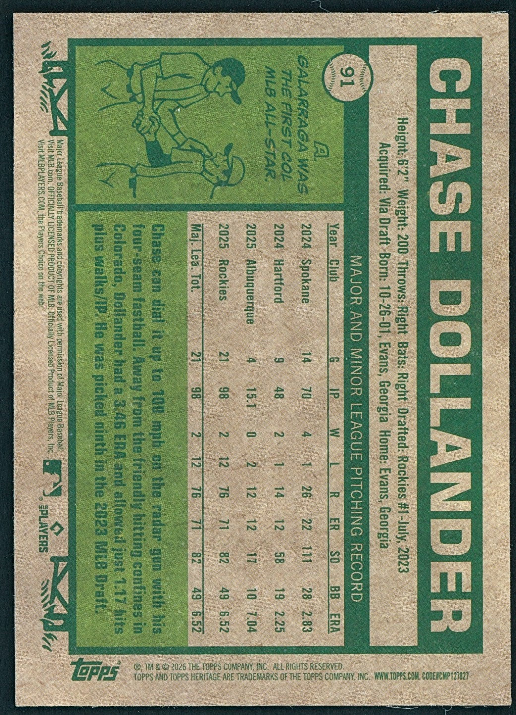 2026 Topps Heritage #91 Light Blue Sparkle - Chase Dollander