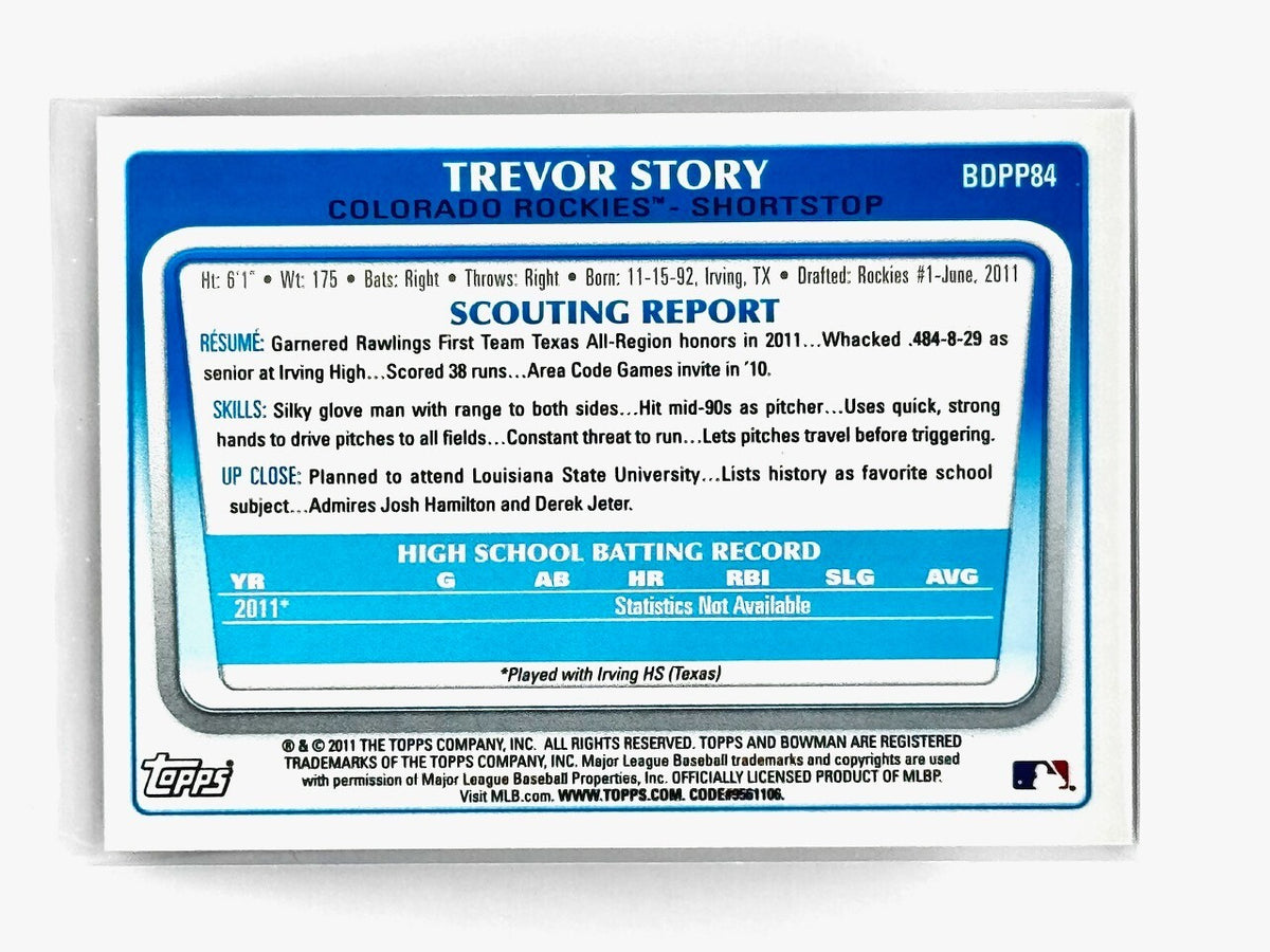 2011 Bowman Draft - Trevor Story #BDPP84 - Colorado Rockies