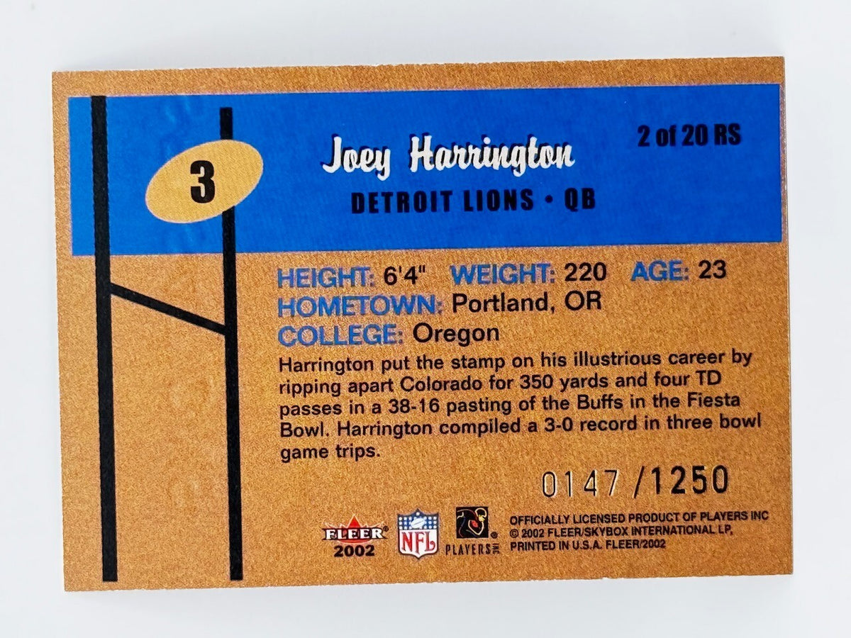 2002 Fleer Rookie Sensations #3 RS (RC) Joey Harrington - Lions /1250