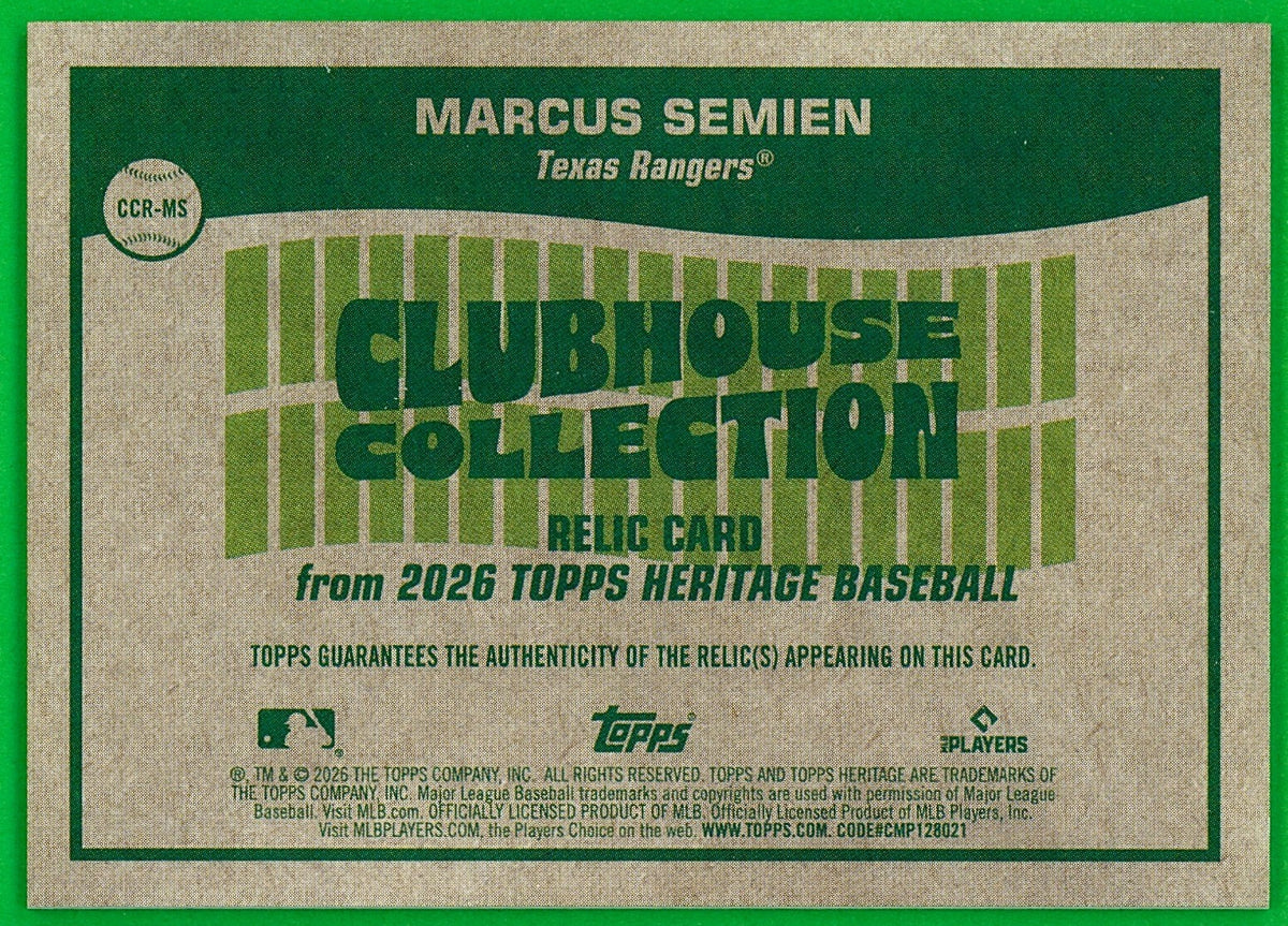 2026 Topps Heritage Clubhouse Collection Game-Used Relic - Marcus Semien